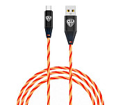 USB кабель Type-C, 1м, 2.4А, Быстрая зарядка, LED подсветка оранжевая, Конек BY