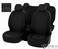 Чехлы Toyota  Rav4 V 2018->  РОМБ/отстрочка серая, черная экокожа + т.серая алькантара "Оригинал"