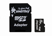 Карта памяти SMART BUY 64Gb MicroSD SDHC CLASS 10 + SD адаптер 