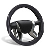 Оплетка на руль AZARD SIGMA экокожа, вставки Карбон под хват с серой окантовкой, M /черный/