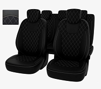 ЧЕХЛЫ RENAULT KAPTUR 2017 ГОДА ЧЕРНЫЙ ЭКОКОЖЕ РОМБЫ + ДВОЙНАЯ ОСТРОЧКА СВЕТЛОСЕРАЯ 