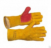 Перчатки АВТОМАКС крага спилковая желтая с красным усилением утепленная (иск. мех) Люкс