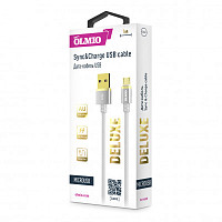 Кабель DELUXE, USB 2.0 - microUSB, 1м, 2.1A, белый, OLMIO