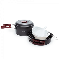 Набор посуды BTrace 1-2 персоны (Котелок 1л.+Сковорода 145мм+суповая+поварешка+тарелка2шт+Губка) 