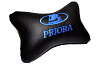 Подушка автомобильная на подголовник, косточка, PRIORA синяя вышивка  ортопедическая. эко-кожа, в уп