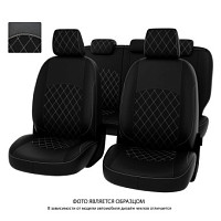 Чехлы Kia Optima IV 2015-2020 г. - РОМБ/отстрочка белая, черная экокожа "Оригинал" /130731