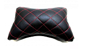 Подушка автомобильная на подголовник косточка черный-ромб строчка красная  ортопедическая эко-кожа 