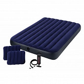 INTEX Кровать надувная Classic downy (Fiber tech) Квин, руч.насос, 2 подушки,1,52x2,03м x 25см,64765
