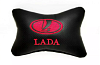 Подушка автомобильная на подголовник, косточка, LADA красная вышивка ортопедическая. эко-кожа, в уп.