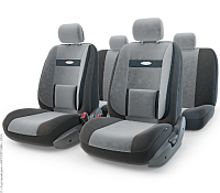 Авточехлы COMFORT, ортопед. поддержка, велюр, 11 предм., карман, 6 молний, чёрн./т.серый, разм. М, ,