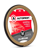 Оплётка руля, серия Classic, стандартная экокожа, плетёная вставка по центру, черный/т.бежевый, разм