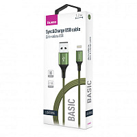 Кабель BASIC, USB 2.0 - lightning, 1.2м, 2.1A, текстильная оплетка, зеленый, OLMIO