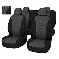 Чехлы Hyundai Solaris II/Kia Rio IV 2017-> Sd Active сплошная спинка,черная экокожа+жаккард "Статус"