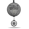 Подвеска для авто Тесла  деревянная с мини-брелоком  в черном цвете