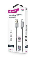 Кабель Partner HD, USB 2.0 - microUSB, 1.2м, 2.1A, серый, OLMIO