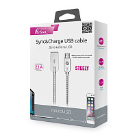 Кабель STEELY,USB 2.0-microUSB 1,2м 2,1А цвет серебристый  OLMIO *РАСПРОДАЖА*