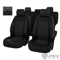 Чехлы Hyundai Tucson III 2015-2021 г. - РОМБ/отстрочка белая, черная экокожа "Оригинал"