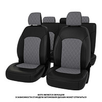 Чехлы Hyundai Solaris II/Kia Rio IV 2017-> Sd Active (спл.) РОМБ/отстрочка серая, черная экокожа + т