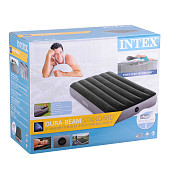 INTEX Кровать надувная DOWNY BED, (fiber-tech), встроенный ножной насос, 99x191x25см, ПВХ, 64761