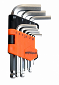 Набор ключей Г-образных HEX с шаром 1,5-10мм "AV Steel" 9 предм. AV-364109