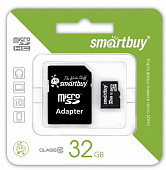 Карта памяти SMART BUY 32Gb MicroSD SDHC CLASS 10 + SD адаптер