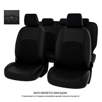 Чехлы Kia Optima IV 2015-> РОМБ/отстрочка черная, черная экокожа + черная алькантара "Оригинал"