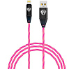 USB кабель Lightning, 1м, 2.4А, Быстрая зарядка, LED подсветка розовая, Заря BY