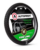 Оплётка руля со скосом, серия Eco-Line, премиальная экокожа, полностью плетёная, чёрн./т.серый, разм