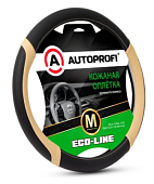 Оплётка руля, серия Eco-Line, премиальная экокожа, с 2-мя гладкими вставками, чёрн./бежевый, разм. М