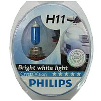 PHILIPS Лампа (светодиод) автомобильная PHILIPS H11 55W  Cristal Vision 4300K (блистер)