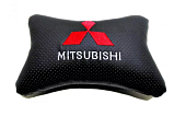Подушка автомобильная на подголовник косточка MITSUBISHI эко-кожа в инд. упаковке