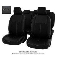 Чехлы Mazda 3 III 2013-> Hb черный/отстрочка белая, экокожа "Оригинал"